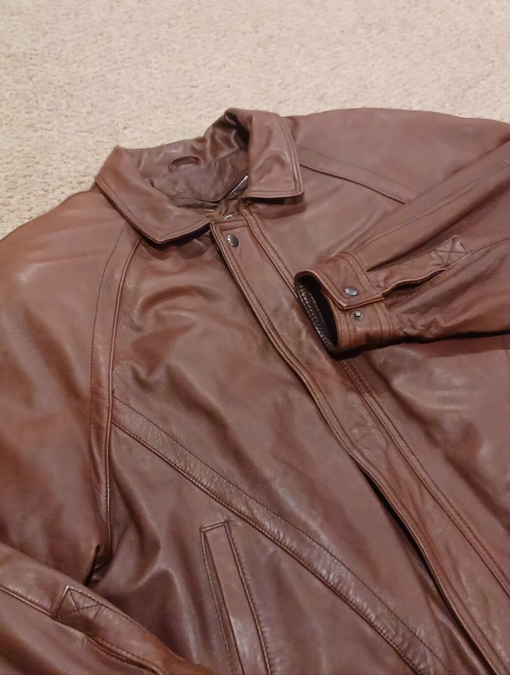 Vintage 70s Early 80's Men's Brown Leather Jacket W/ Removable Lining Size 46